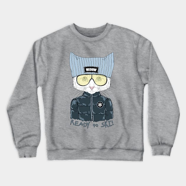 Kitty in Fashion Clothes Ready to Ski Crewneck Sweatshirt by RW